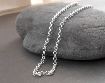 2mm Rolo Sterling Silver Necklace Chain, Finished Chain, Choose Length 16 to 28 inches