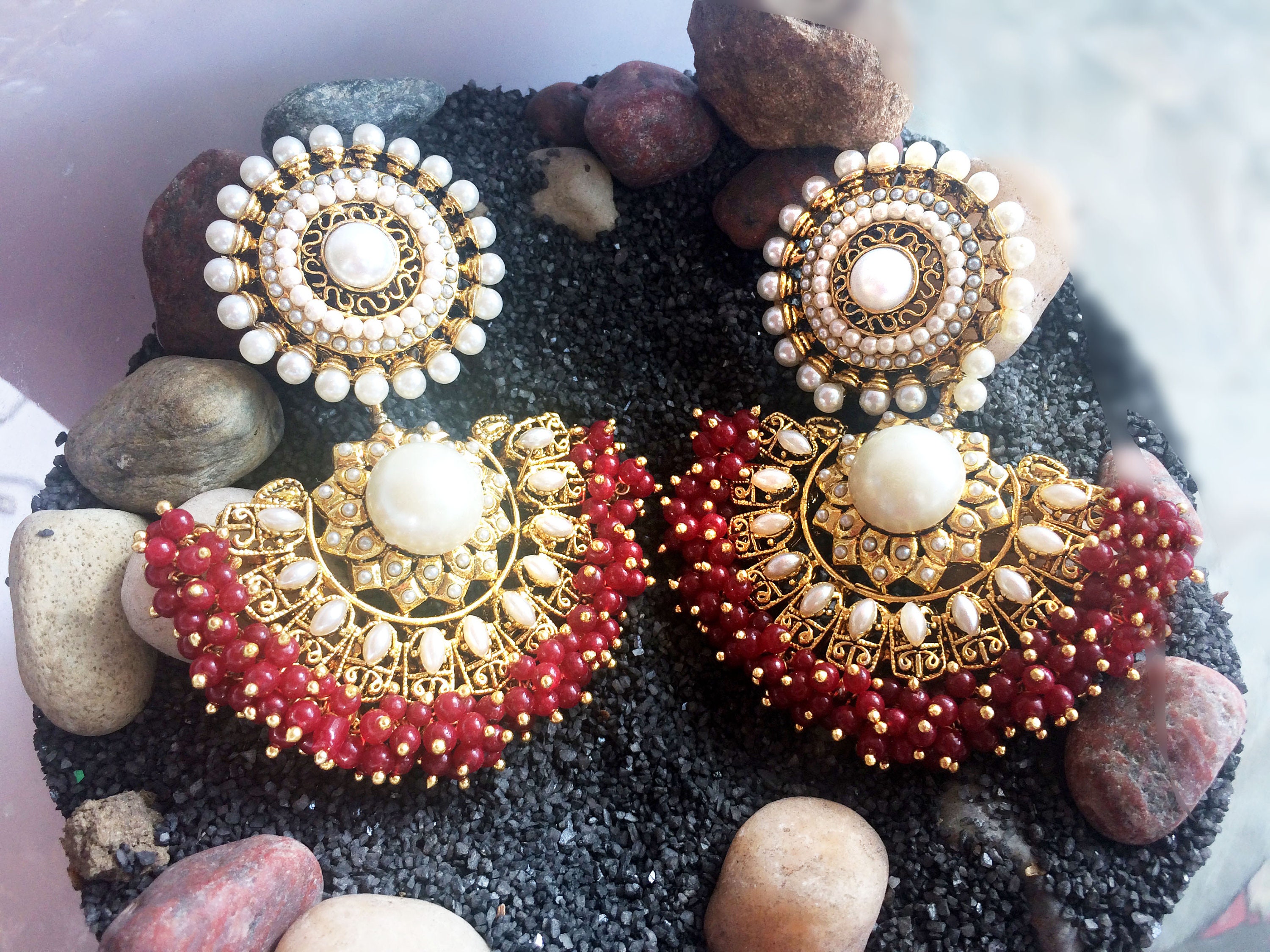 Ruby Pearl Chandelier Earrings Gold 18k Plated Ruby Pearl Chandelier Earrings Gold 18k Plated Jewelry Mughal Royal