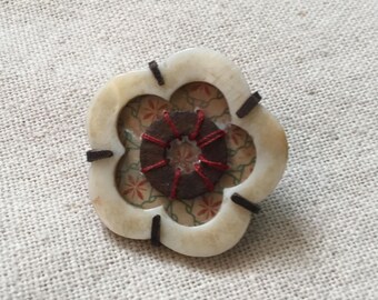 Mother of Pearl with Decorative Paper and Rusty Washer