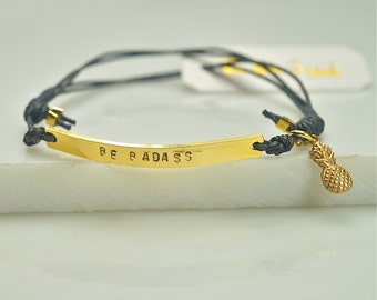 Badass bracelet,pineapple friendship bracelet,gold bar and ananas jewellery