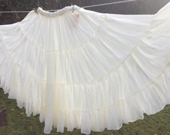 Gypsy skirt, tribal belly dance skirt, cream cotton skirt, flamenco, boho skirt, belly dance costume, 20 yard skirt, women's skirt