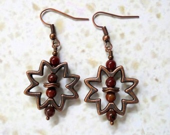 Rust Red Jasper and Copper Sunburst Earrings (3396)