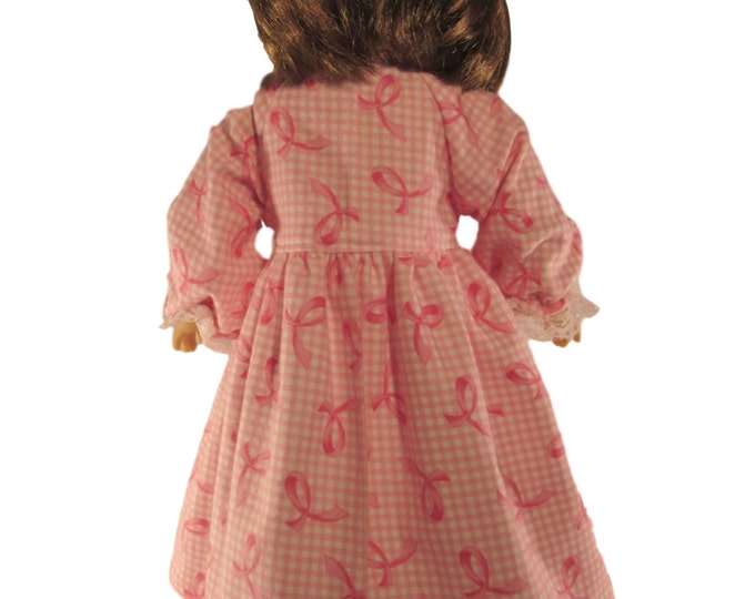 pink flannel doll robe in a breast cancer ribbon print fits 18 inch dolls