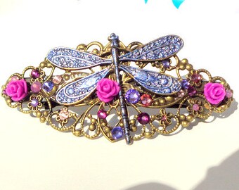 Dragonfly Crystal Barrette, Vintage Style, Hair Jewelry,Bride,Bridesmaids,Prom,Hair Accessories,Swarovski Crystal Barrette,Filigree Barrette