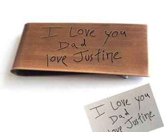 engraved handwriting personalized money clip - great dad gift