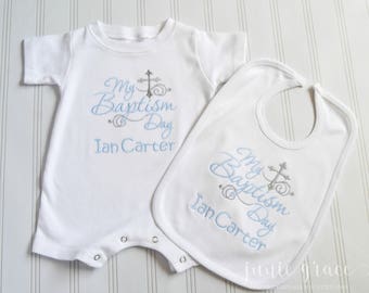 Baby Boy Baptism Outfit Baby Boy Baptism Romper Baby Boy Dedication Outfit Baby Boy Christening Outfit Bay Boy Baptism Bib