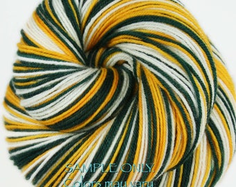 Dyed to Order: Self-striping Sock Yarn "GREEN GOLD WHITE" Handdyed yarn - Football Baseball Sports School colors - Green Bay-Oakland-Seattle
