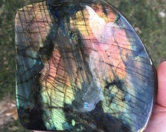 Bright Pink Flash Polished Labradorite Display Freestanding 1.9lb