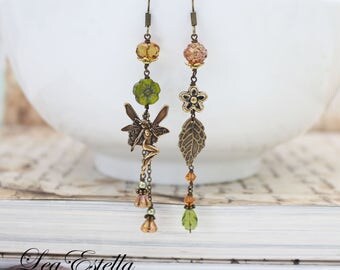 Fairy earrings Woodland earrings Asymmetrical earrings Forest earrings Green Rustic earrings Boho earrings Earthy earrings - Woodland Fairy