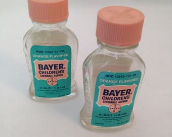 Vintage Medical Bayer Aspirin Bottles--Two Small Glass Bottles
