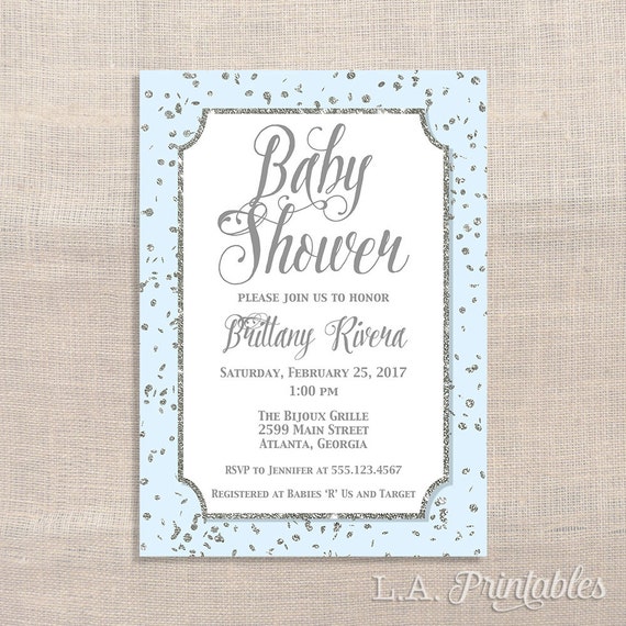 Blue And Silver Baby Shower Invitations 4