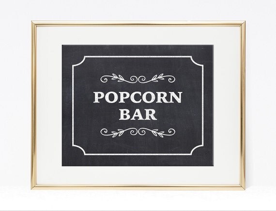 Popcorn Bar Printable Chalkboard Sign Wedding Birthday