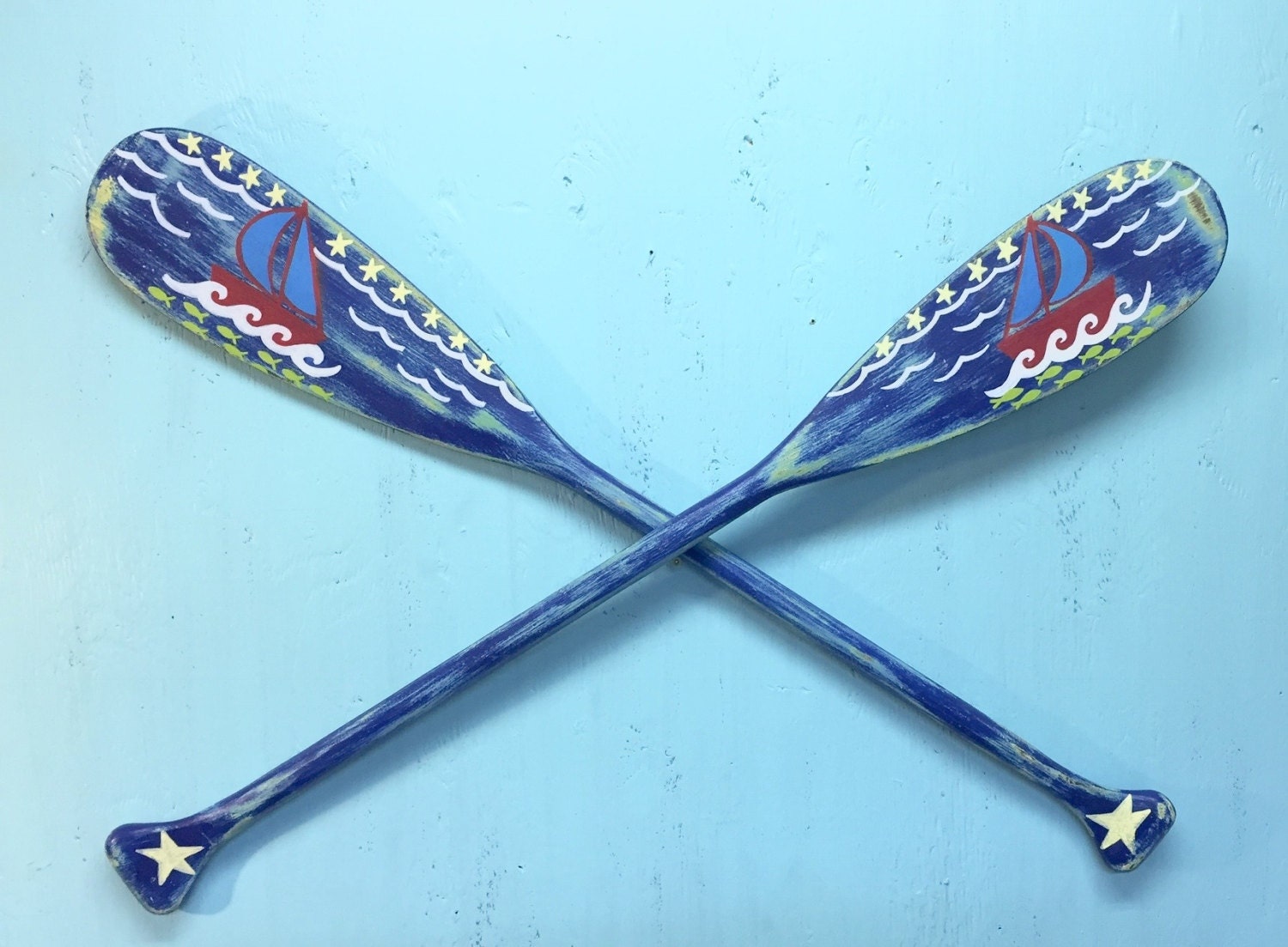 Oar Paddle Art Wall Decor Two Criss Crossed Hand Painted