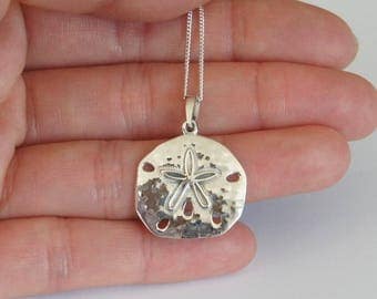 Sterling Silver Sand Dollar Necklace, Nautical Jewelry, Beach Jewelry, Birthday Gift, Mother's Gift, Bridesmaid Gift, Kids Jewelry