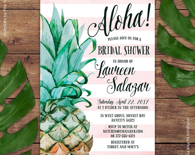 Pineapple Invitation, Bridal Shower Invitation, Aloha Luau Hawaiian Printable Invitation