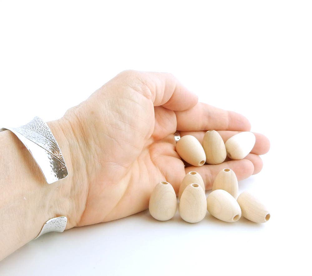 Mini Egg Beads Unfinished Natural Wood 7/8 10 pcs