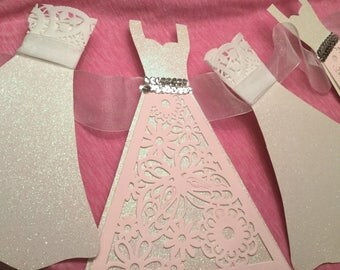 Wedding Dress Garland Paper Bridal Shower Decoration Sparkly White, Pink, Silver, White, Lace