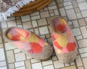 Special Order Colorful Flats Wool Felted Slippers, House Shoes, Home Shoes Felted Choice of Sole