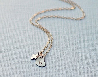 Tiny Cross Necklace, Personalized Necklace, Baptism Gift, Communion Gift, Confirmation Gift, 14k Gold Fill, Silver, Rose Gold