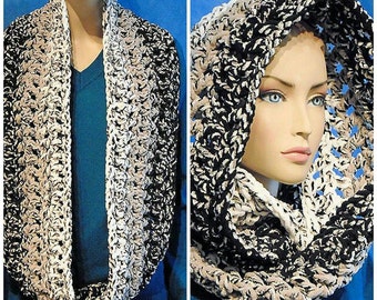 Black Crochet Infinity Scarf, Gray Infinity Scarf, White Infinity Scarf, Black Chunky Infinity Scarf, Black White Crochet Infinity Scarf