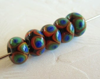 Lampwork Beads-Earthy Rainbow Colors-Set of 5