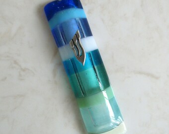 Fused Glass Mezuzah, Turquoise Glass Beach Mezuzah, Judaica Wedding Glass Gift, Jewish Housewarming Gift, Glass Ocean Wave, Bar Mitzvah Gift