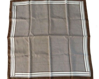 Vintage Checkerboard Scarf Brown and White Mint Unworn