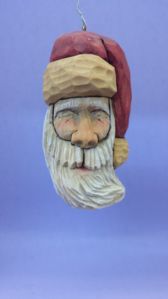 Hand carved Christmas tree ornament OOAK Christmas gift for him gift for her hand made carved wood holiday decor Santa Claus decorations