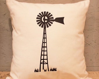 Windmill Pillow Cover - Farm Pillow Cover - Heat Press Vinyl Windmill - Windmill Throw Pillow - Canvas Pillow - Accent Pillow