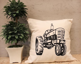 Tractor Pillow Cover - Farm Pillow Cover - Pillow Cover With Tractor - Heat Press Vinyl - Tractor Throw Pillow - Canvas Pillow