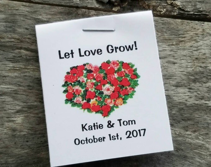 Let Love Grow- Red Pink Floral Heart Design Flower Seed Favors - Bridal Shower Favors - Wedding Favors Personalized Shabby Chic Seed Packets