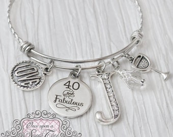 40th Birthday Gifts for Women, Birthday Jewelry, or 50 and Fabulous, Birthday Bracelet, Personalized Bangle- Milestone Jewelry, Wine Gift