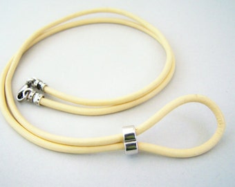 Eyeglass Loop, 26-36 inch, Cream Leather Cord, Eyeglasses Holder, Eyeglass Necklace, Leather Lanyard, by Eyewearglamour