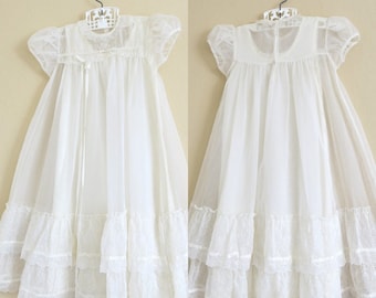 1950s Christening Gown and Slip White Nylon Ruffles Lace Ribbons 3 to 12 Months 797b