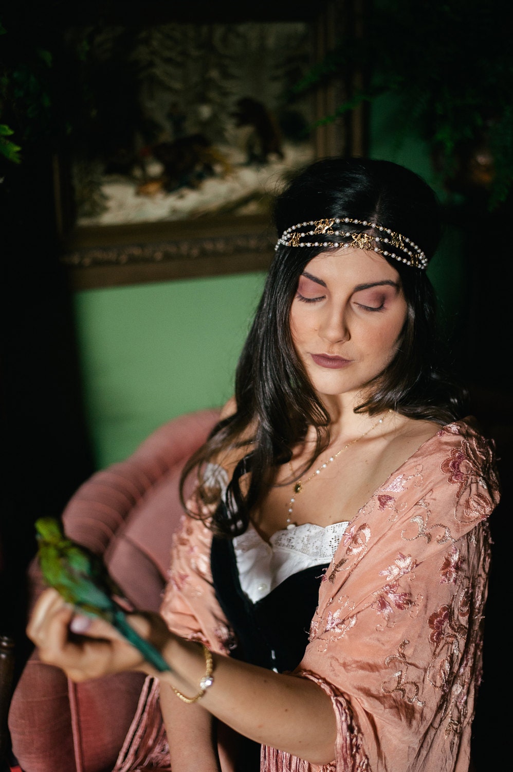 Majorelle pearl bird of paradise headpiece