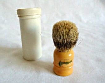 Vintage Bakelite Shaving Brush Simpson Best Badger Butterscotch With Travel Case 1930's