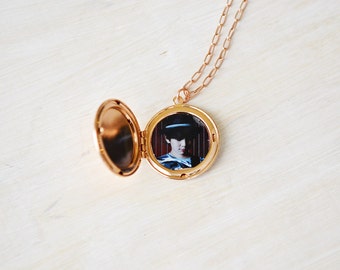 Rose Gold Locket Necklace, Long Necklace, Locket Charm, Rose Gold Necklace