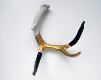 Painted Antler - LARGE - Black, Peach & Gold Chevron