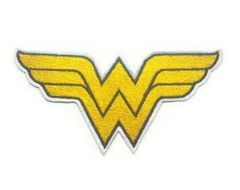 1pc Large Wonder Woman Superhero Embroidered Applique Patch. Iron On or Sew Badge for T-shirts, Jeans, Shirts. Yellow and Black 14cm wide
