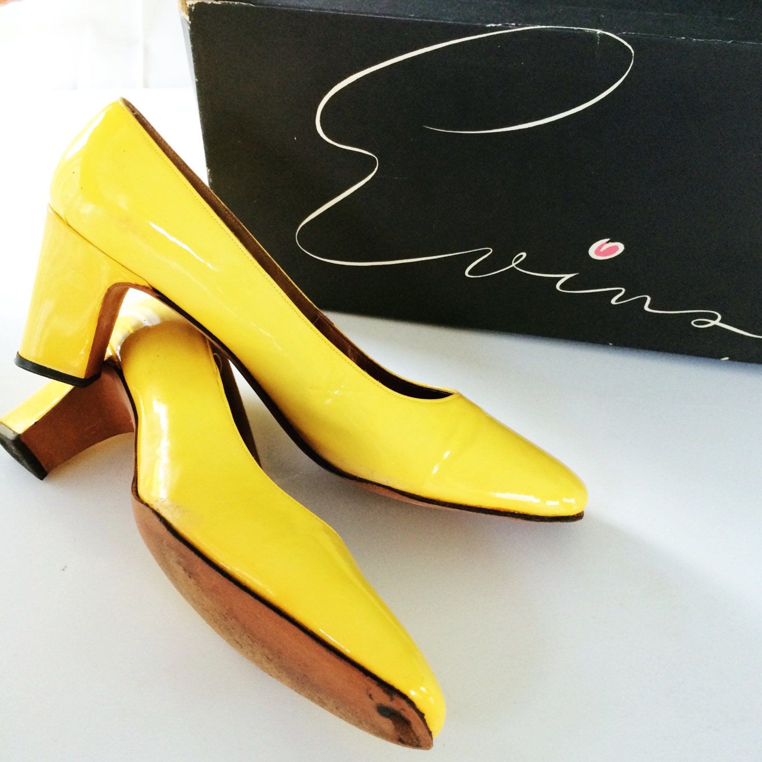 yellow leather heels