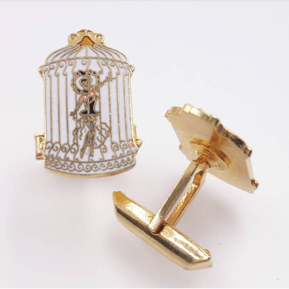 Birdcage Burlesque Cufflinks Pin Up Girl Showgirl Cuff Links Dancing Woman in Birdcage Vintage Men's Jewelry Gifts Accessories