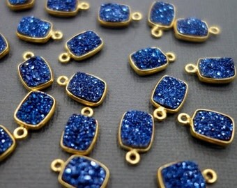 12% off Wholesale Blue Druzy Bezel 10x8mm rectangle Station Charm Gold Plated (S41B10-01)