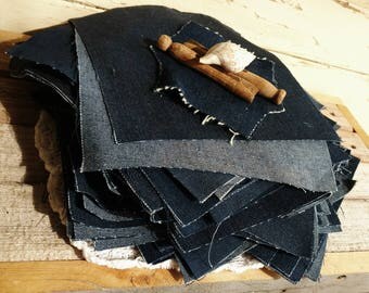 1950's Dark Blue Denim Fabric Squares - 80 Retro Denim Crafting Material, Vintage Cotton Denim Blue Jean Material, Denim Quilting Supplies