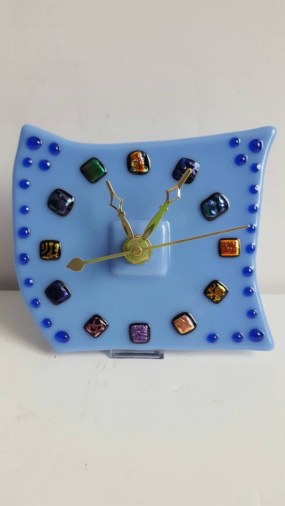 Items similar to Fused Glass Clock, Desktop Clock, Mantel Clock