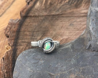Wire Wrapped Ring - Size 7.5 Opal Ring - Wire Wrap Ring - Heady Wire Wrap - Opal Ring - Opal Jewelry, Welo Opal Ring - Size 7.5 Ring