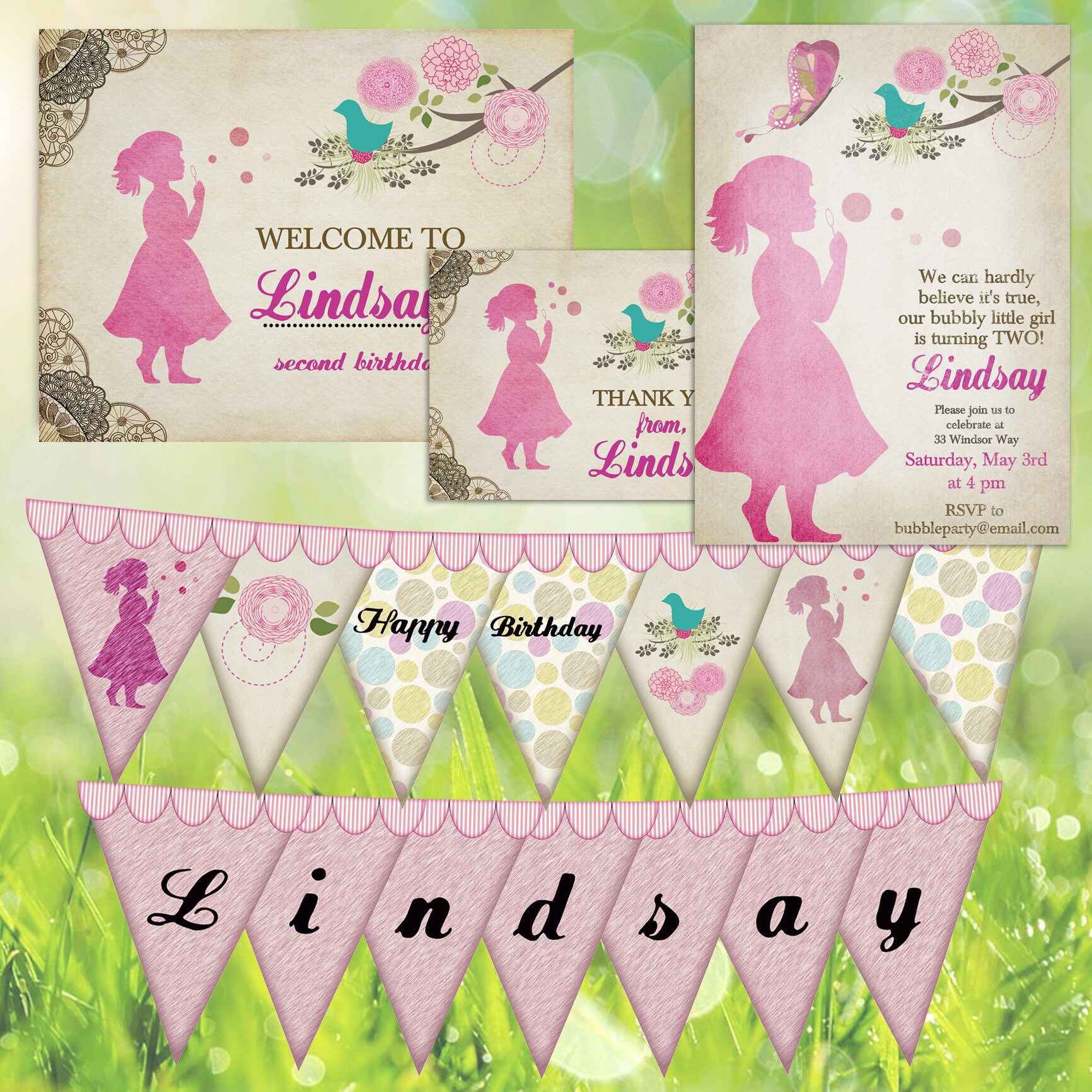 Vintage Blowing Bubbles Birthday Party Decor Pack Pastel