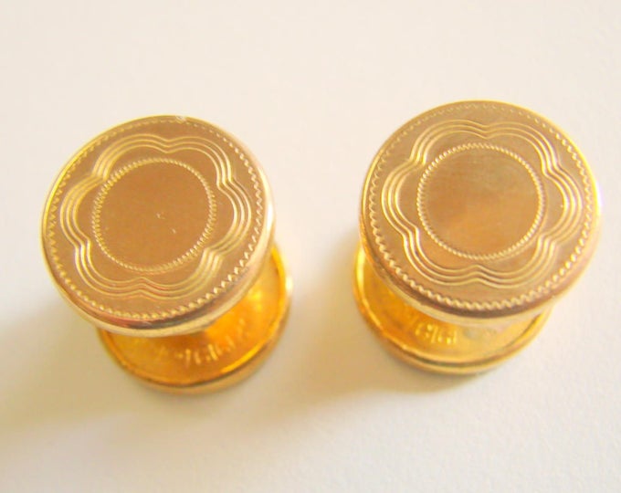 Art Deco Double Sided Engraved Snap Cuff Buttons Cufflinks Gold Filled or Plate 1920s Wedding Groom Groomsmen