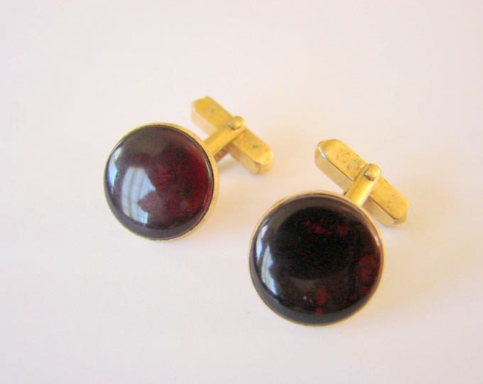 Retro Swank Red Cabochon Designer Signed Cufflinks Vintage Mens Jewelry Jewellery Suit Accessories