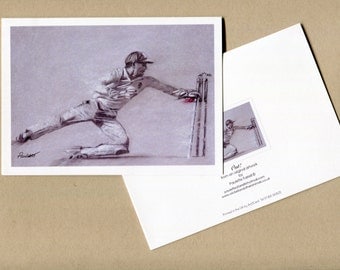 Out! - fine art cricket greetings card, cricket card, cricket note cards, blank cricket cards, cricket art, cricket artist, sports card