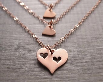 Mother daughter necklace set Mother of the bride gift Heart necklace Mother of 2 daughters Mothers day gift from daughter